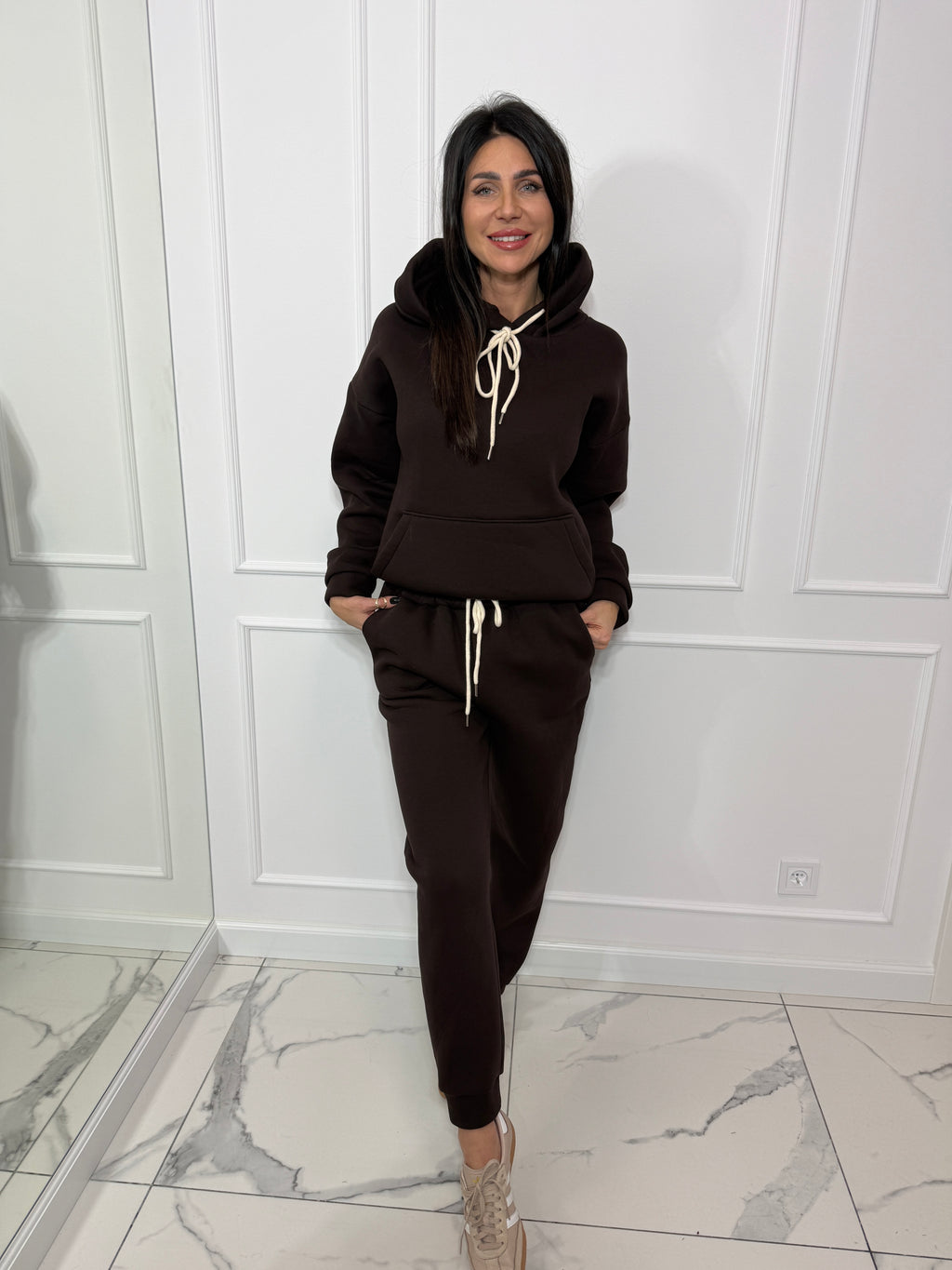 Ciepły czekoladowy komplet dresowy - bawełna 95%