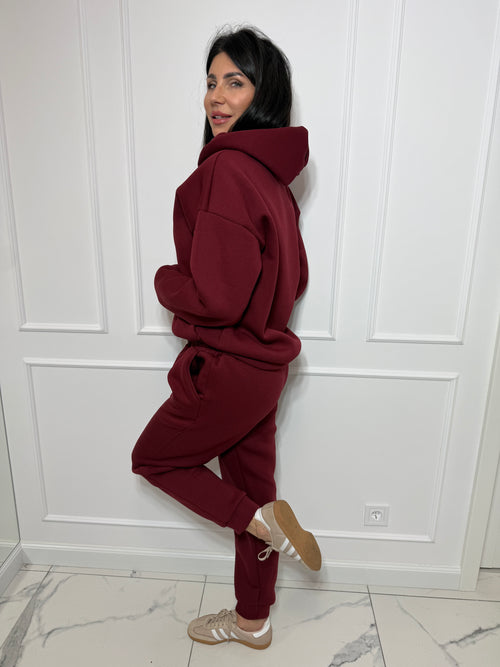 Ciepły bordowy komplet dresowy - bawełna 95%