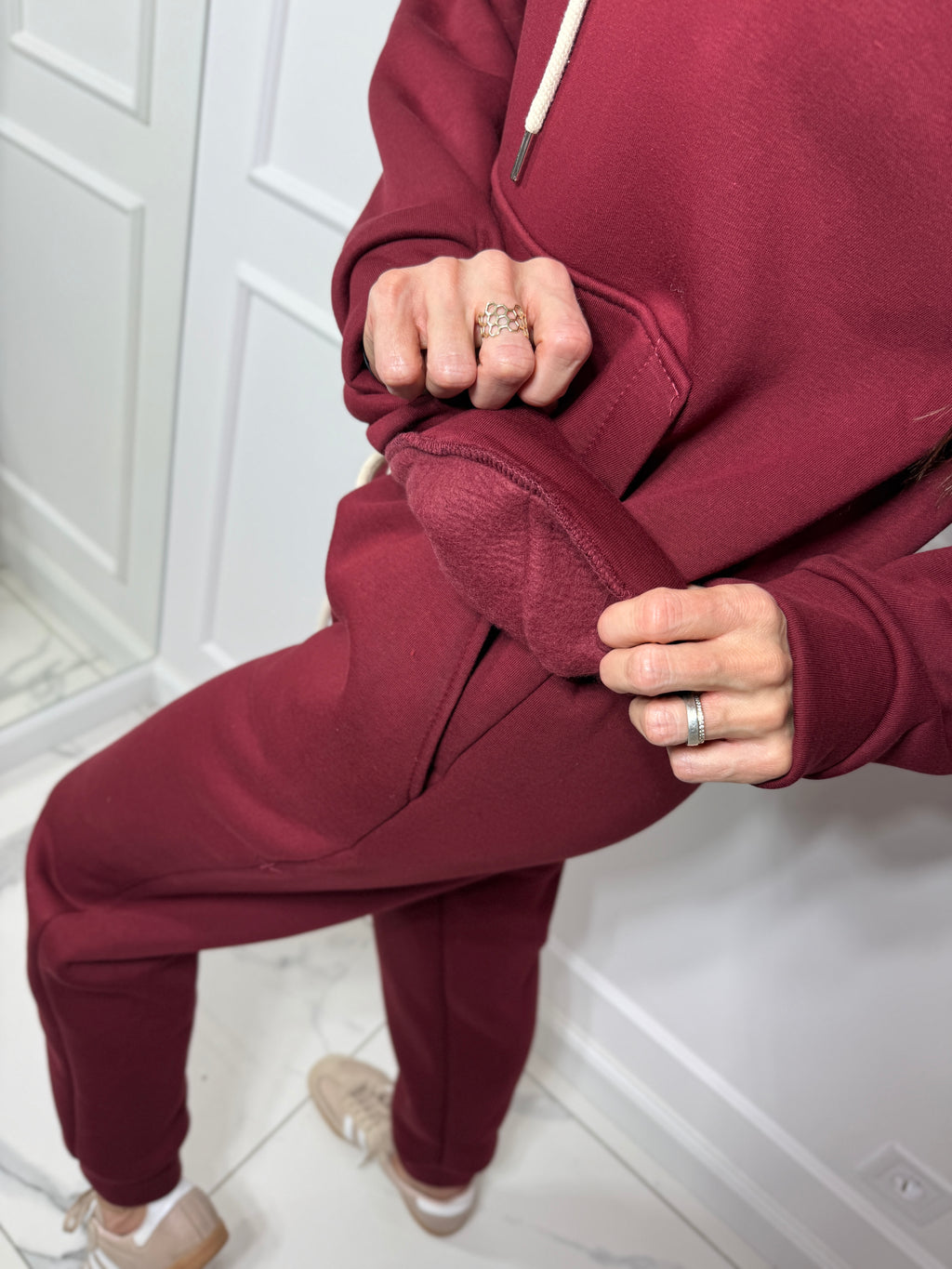 Ciepły bordowy komplet dresowy - bawełna 95%