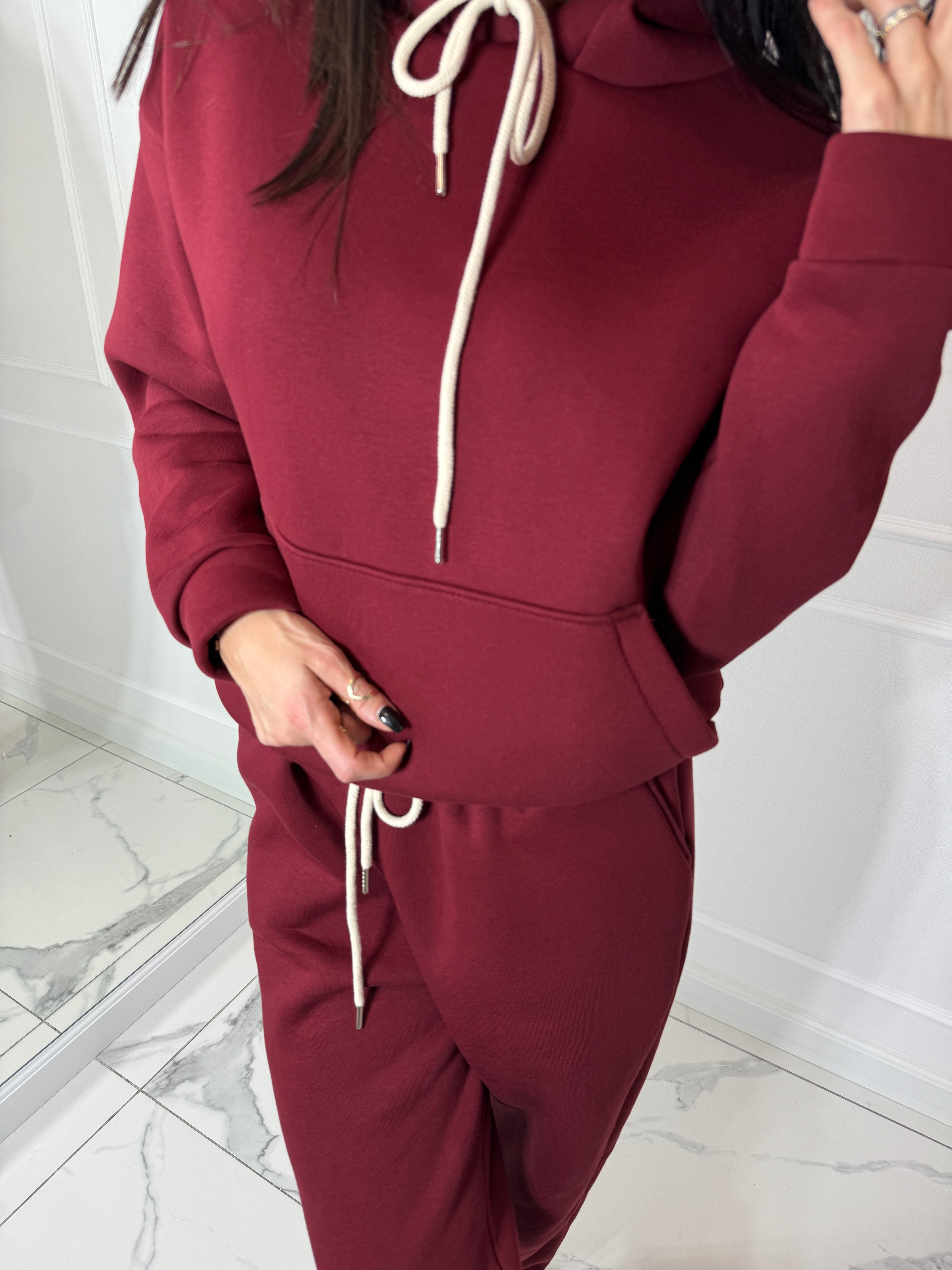 Ciepły bordowy komplet dresowy - bawełna 95%