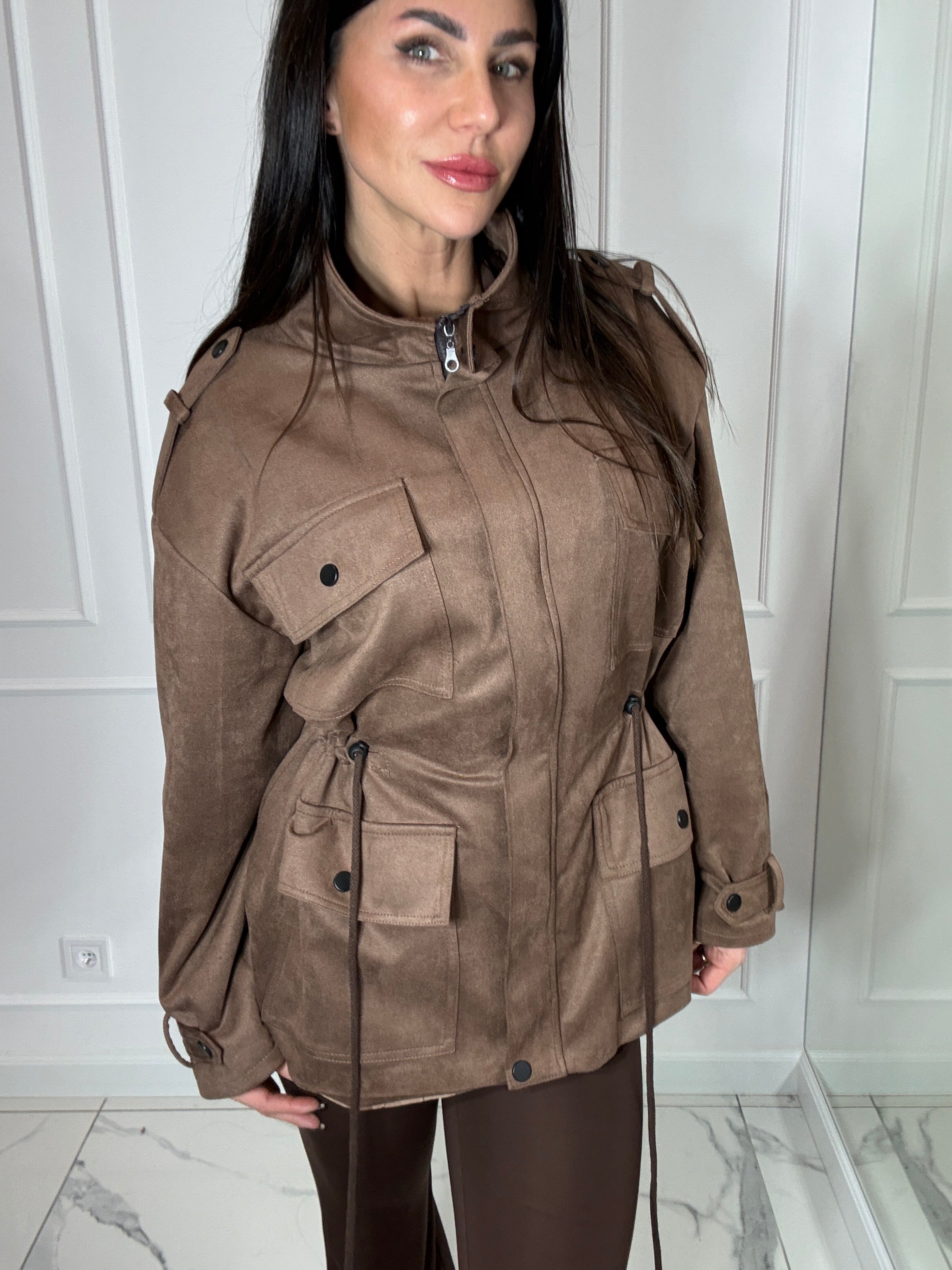 Kurtka ze ściągaczami, Oversize brązowa