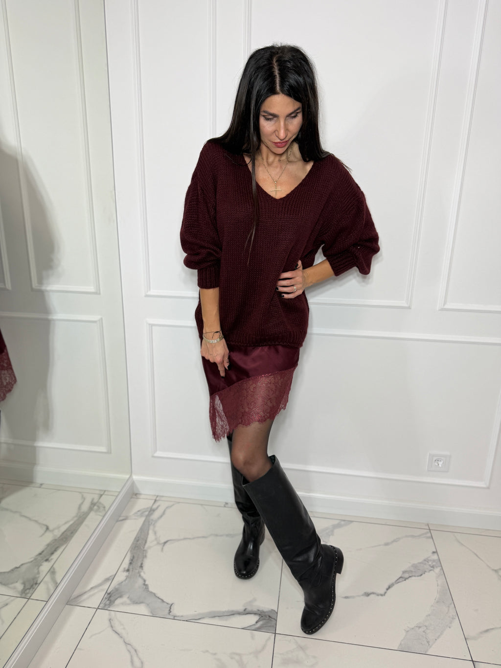 Swetrowa sukienka z halką